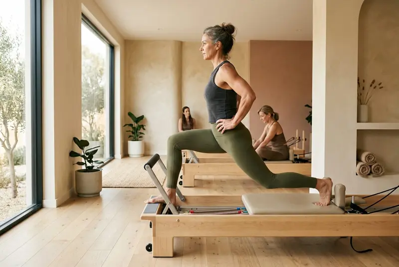 Fandare funcțională în picioare pe Pilates Reformer